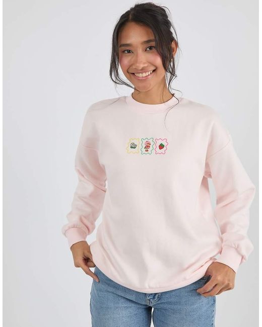 Custard Gray Strawberry Shortcake Patchwork Sweatshirt