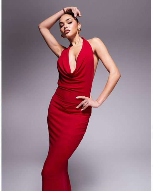 Murci Red – exklusiv – neckholder-maxikleid aus netzstoff