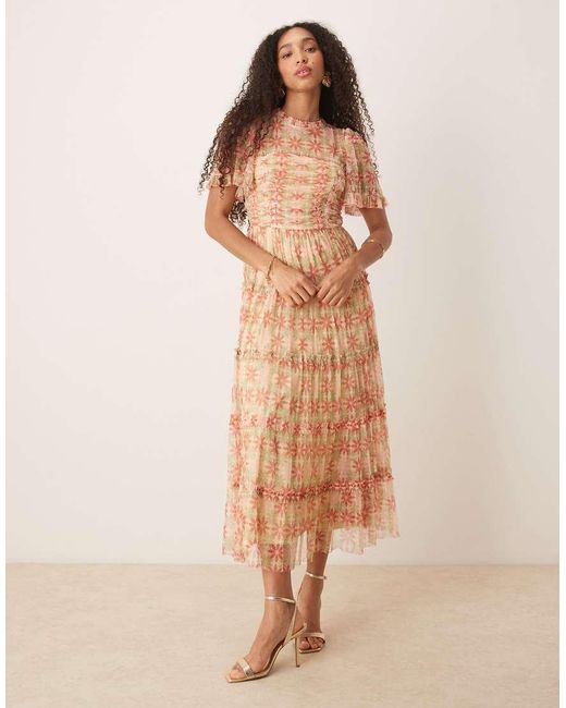 ANAYA Natural Floral Print Gathered Midaxi Dress