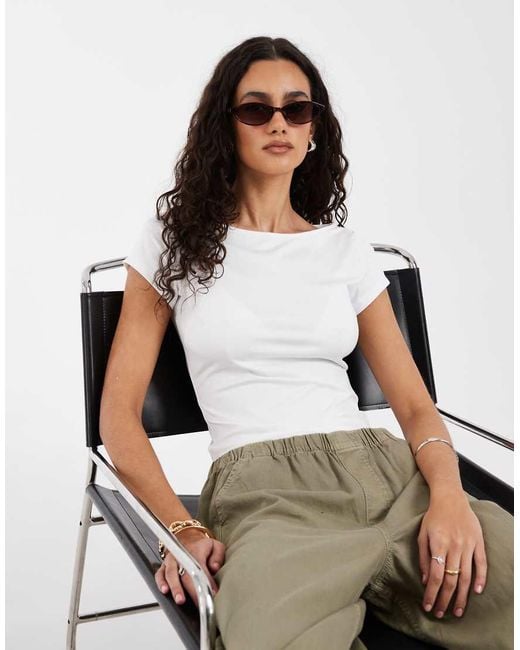 Hollister White Seamless Slash Neck Top