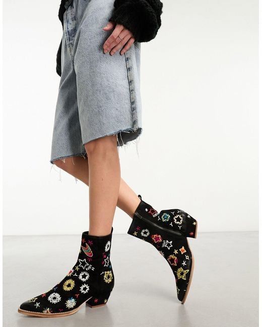 Free People Gray Suede Bowers Embroidered Cowboy Boot