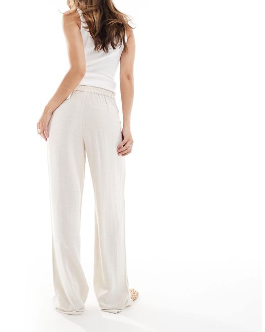 Object White Linen Touch Wide Leg Trouser