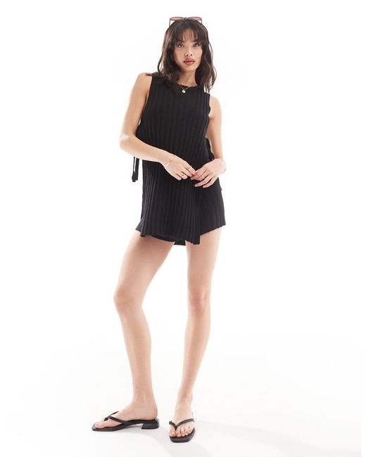 SNDY'S Black Knit Rib Open Tie Side Sleeveless Top Co-ord