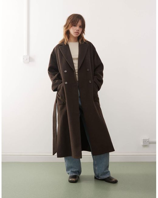 Monki Brown – zweireihiger mantel mit wolle