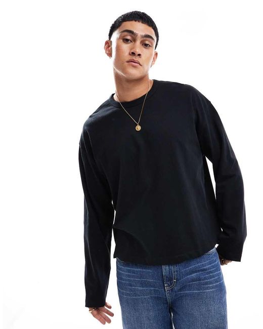 ASOS Blue Essential Heavyweight Oversized Boxy Long Sleeve T-shirt 240gsm for men