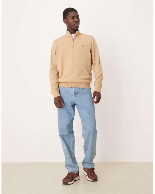 Polo Ralph Lauren Blue Icon Logo Double Knit Half Zip Sweatshirt for men