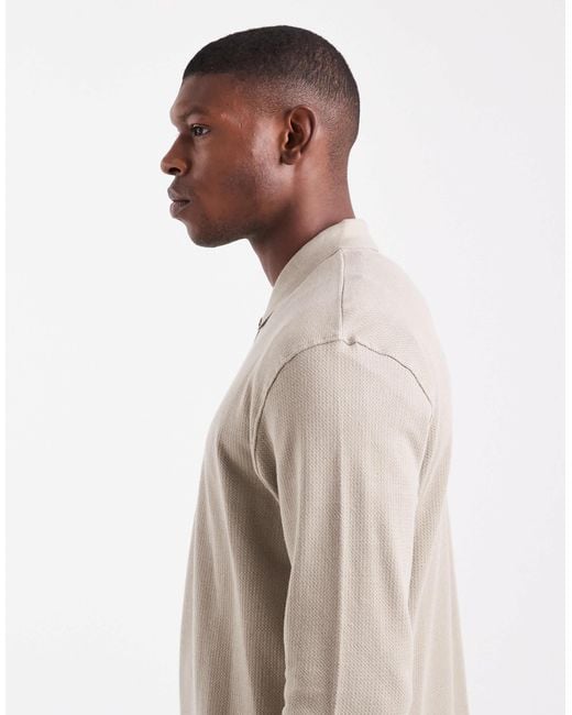 JJ Rebel – langärmliges, strukturiertes polohemd in Natural für Herren