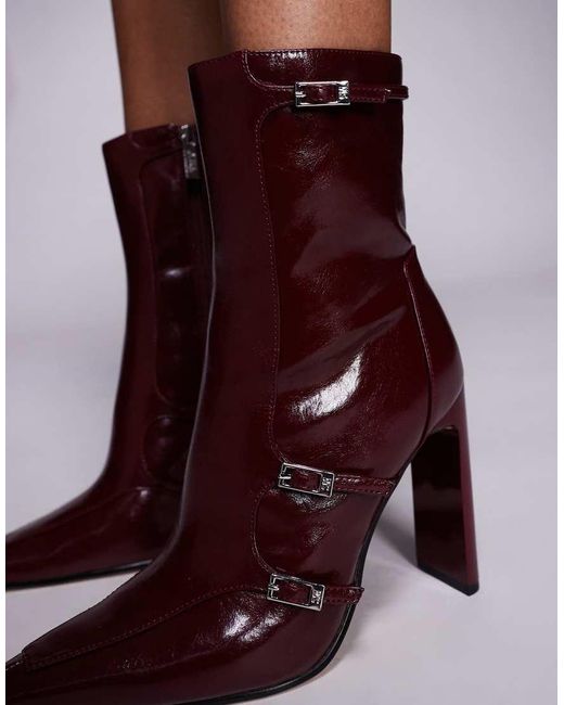 Steve Madden Purple Fasteneded Buckle Detail High Ankle Boots