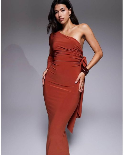 ASOS Multicolor Design One Shoulder Ruched Maxi Dress With Bow Back