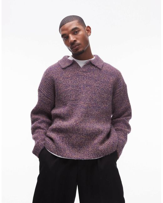 Topman Purple Relaxed Open Collar Jumper for men