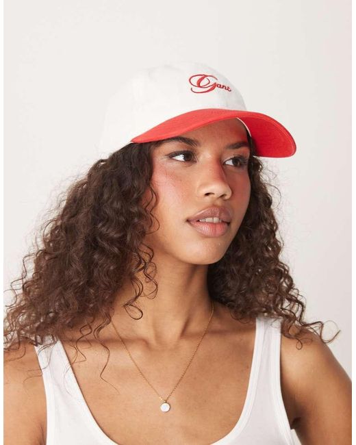 Gant Red Script Logo Cotton Twill Baseball Cap