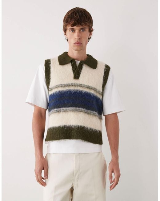Reclaimed (vintage) Natural Fluffy Knitted Tank Top With Collar Detail for men