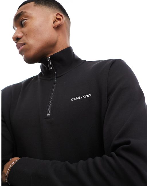 Repreve - felpa nera con zip corta e logo micro di Calvin Klein in Black da Uomo