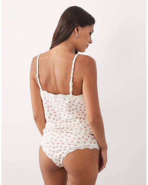 Wednesday's Girl White Wednesdays Girl Lace Edged Cami Top And Brief Set