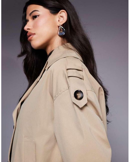 River Island Natural Cropped Bubble Hem Trench Coat