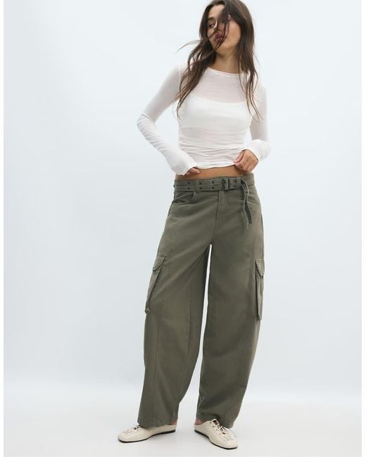 Stradivarius White Barrel Cargo Trousers