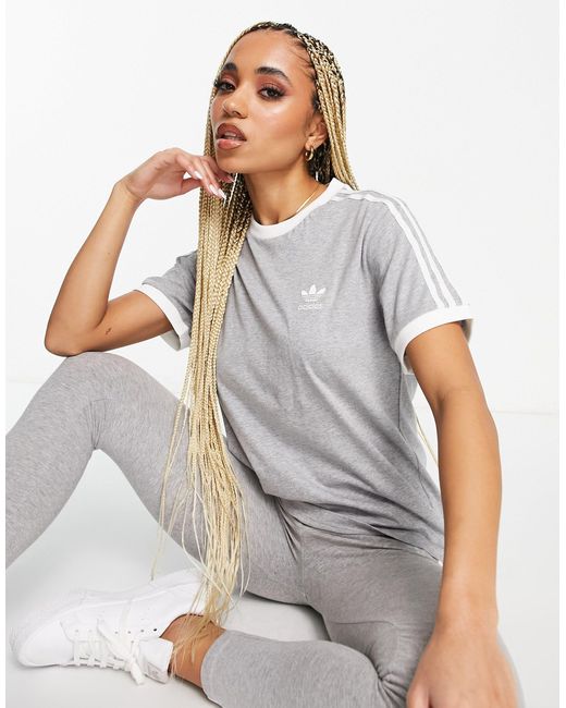 Camiseta gris con 3 rayas adicolor de adidas Originals de color Gris | Lyst