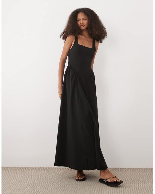 ASOS Natural Sleeveless Pleat Detail Crepe Midi Dress