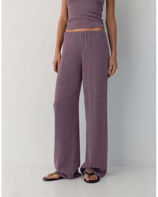 Pull&Bear Purple Crepe Straight-Leg Trousers
