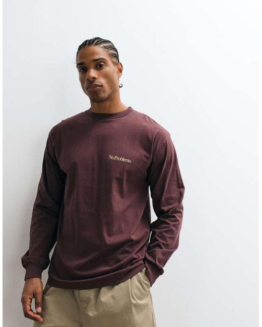 No Problemo Brown 100% Cotton Mini Logo Long Sleeve T-shirt for men