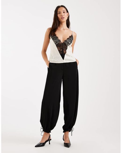 ASOS White Deep V-neck Sheer Lace Crushed Cami