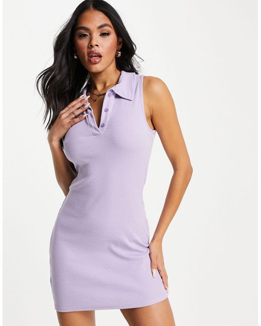 Missy Empire Purple Exclusive Ribbed Collar Detail Mini Dress