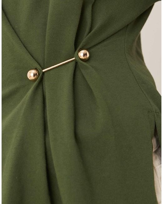 ASOS Green Oversized Long Sleeve Top With Cinched Waist Hardware Detail
