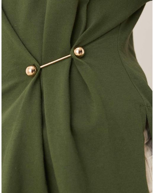 Top oversize à manches longues avec taille cintrée à détail métallique - kaki ASOS en coloris Green