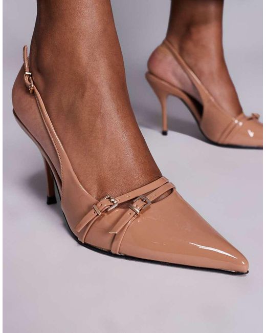 SIMMI Blue Marika Patent Buckle Detail Slingback Courts