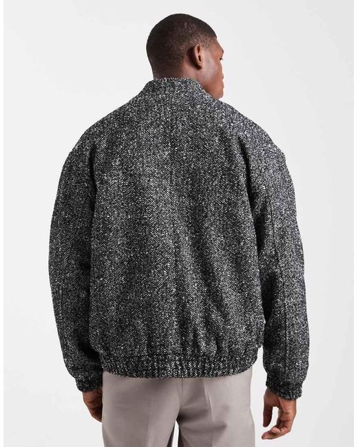 Chaqueta Bomber Con Patrón De Espiga De -Negro ASOS de hombre de color Black