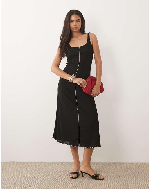 Mango Black Seam Detailing Scoop Neck Midi Dress