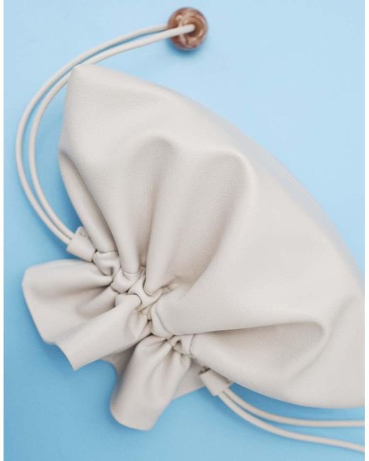 ASOS White Ruched Resin Ball Pouch Clutch Bag With Detachable Shoulder Strap