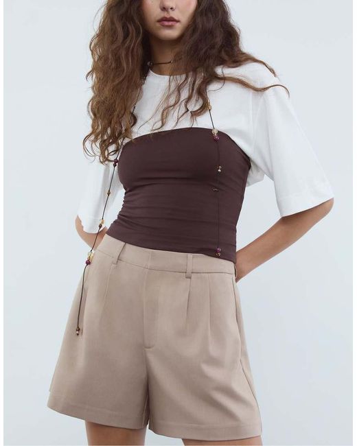 Stradivarius Nette Short Met Plooien in het Gray