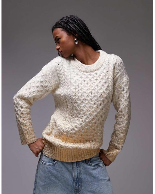 TOPSHOP Gebreide Ruimvallende Trui Met Kabels in het Gray