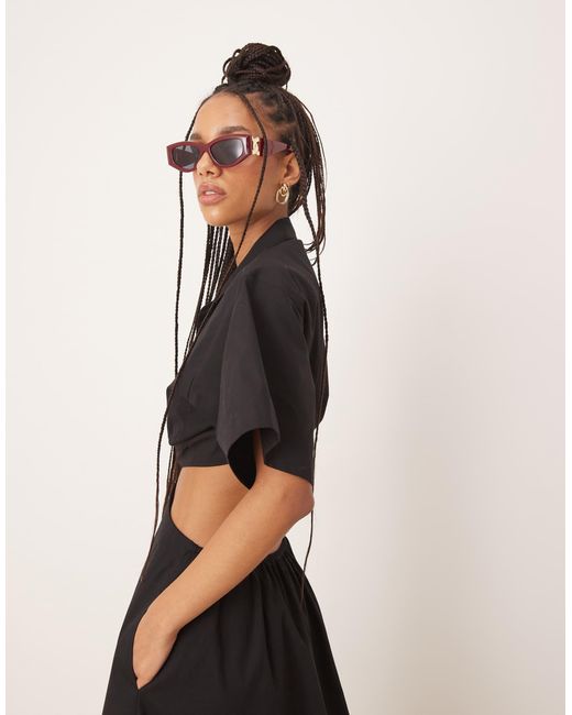 ASOS V Neck Cut Out Waist Midi Dress in Black | Lyst