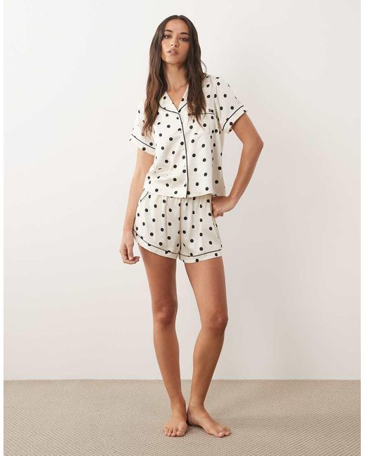 Boux Avenue Natural Spot Satin Short Sleeve Revere Pyjama Set