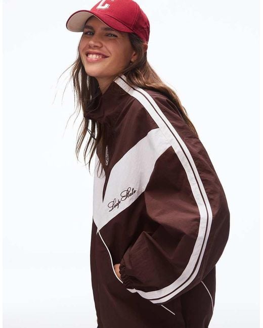 Bershka Brown Embroidered Technical Jacket