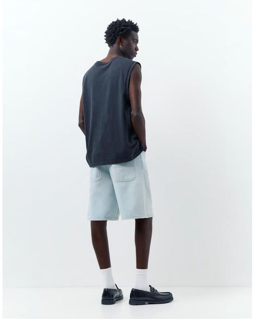 Pull&Bear Blue baggy Relaxed Fit Denim Bermuda Shorts for men
