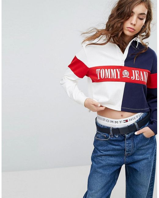 Tommy Hilfiger Denim Tommy Jeans 90s Capsule Cropped Rugby Shirt in Blue |  Lyst