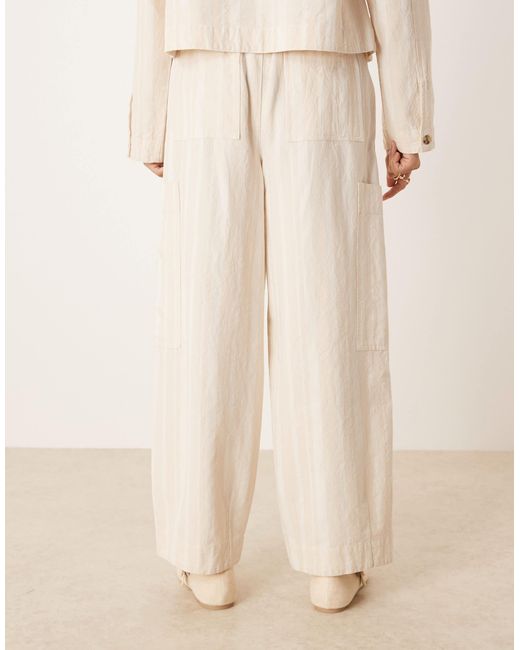 ASOS Natural Cotton Barrel Leg Trousers With Utility Pockets Co-Ord