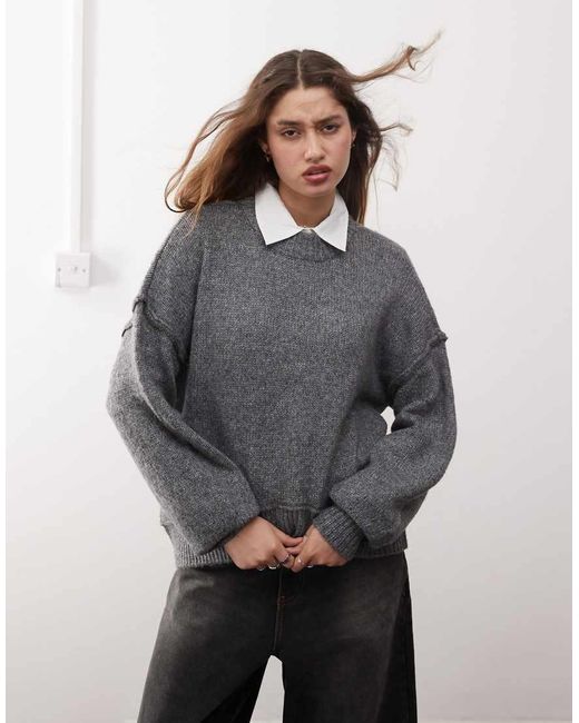 Noisy May Gray Exposed Seam Detail Jumper