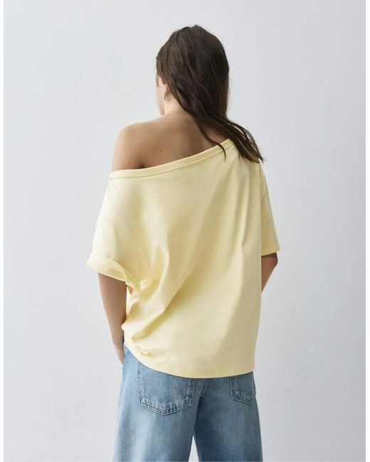 Pull&Bear Blue Asymmetric Short Sleeve T-shirt