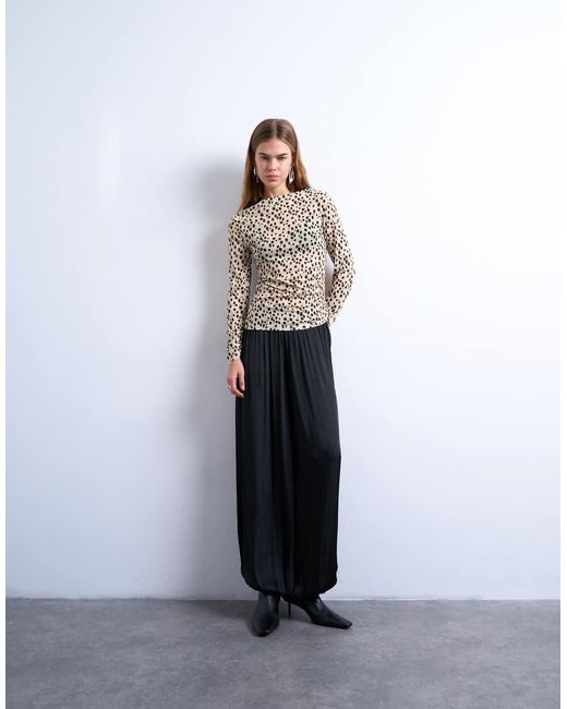 TOPSHOP Gerimpelde Top Met Lange Mouwen En Dierenprint in het White