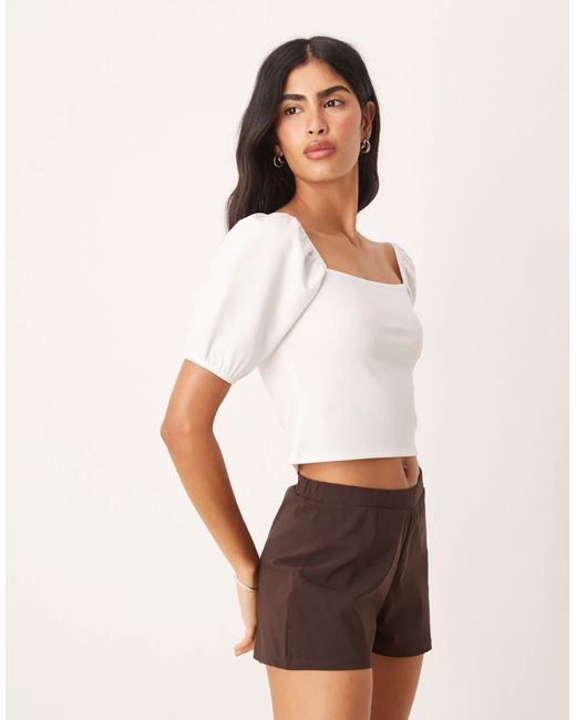 ASOS White Bardot Puff Sleeve Top