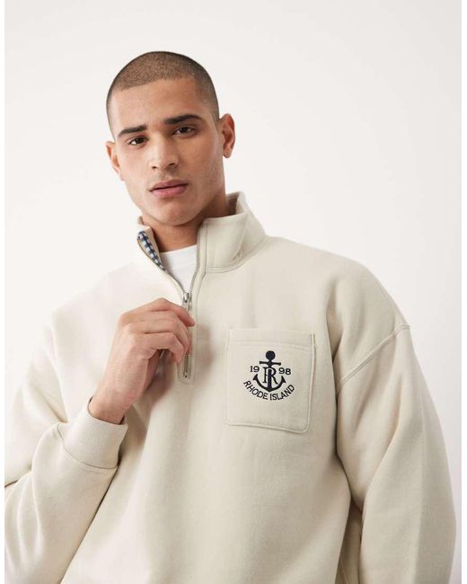 Abercrombie & Fitch Natural Quarter Zip Sweatshirt With Embroidered Pocket for men