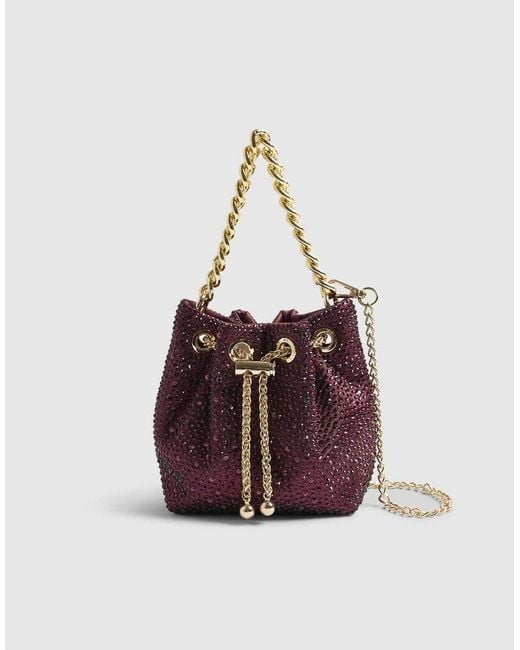 River Island Red Diamante Drawstring Bucket Clutch Bag