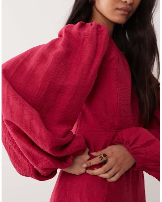 Nobody's Child Red Nicki Occasion Round Neck Puff Sleeve Mini Dress