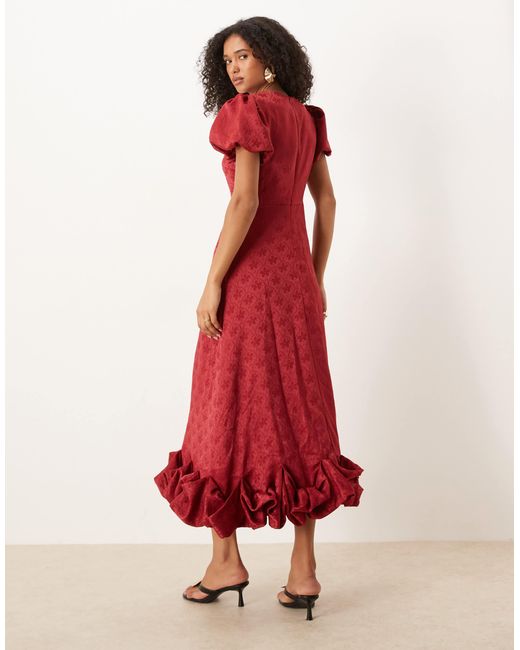 Sister Jane Red Puff Sleeve Bubble Hem Maxi Dress