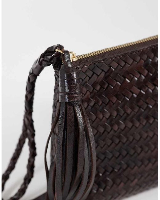 Mango Black 100% Leather Woven Pouch