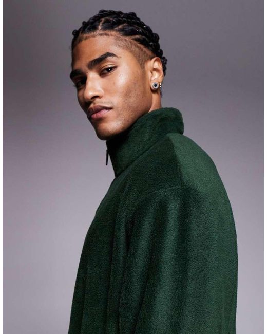 ASOS Green Relaxed Funnel Neck Quarter Zip Fleece Sweatshirt for men